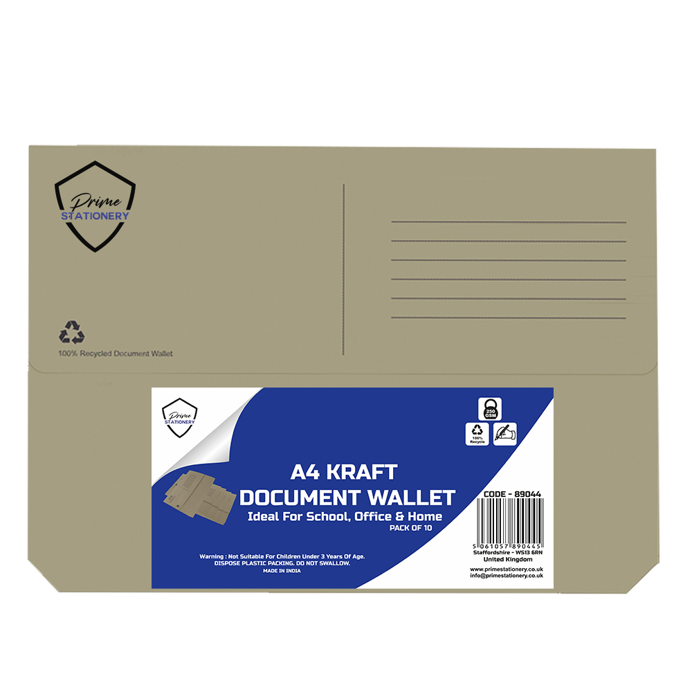 Prime A4 Kraft Document Wallet Pack of 10